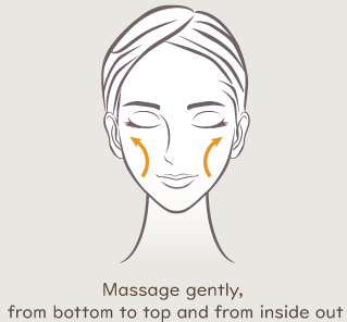 Massage gently, from bottom to top and from inside out